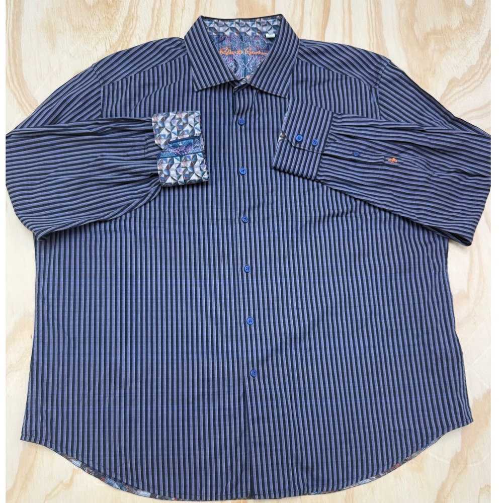 Robert Graham 3XL Navy Stripe Contrast Cuff Button Down Shirt Cotton Classic Fit